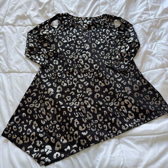 Vintage 90s Black Gold Leopard Blouse 3/4 Sleeve Womens Size Medium Flowy Long - Picture 7 of 7